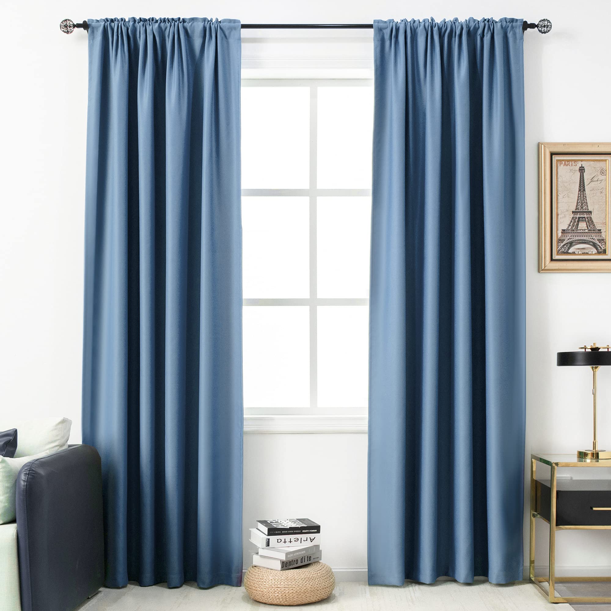DUALIFE Dusty Blue Blackout Curtains for Bedroom - 84 Inch Length Rod Pocket Thermal Insulated Noise Reducing Energy Saving Curt