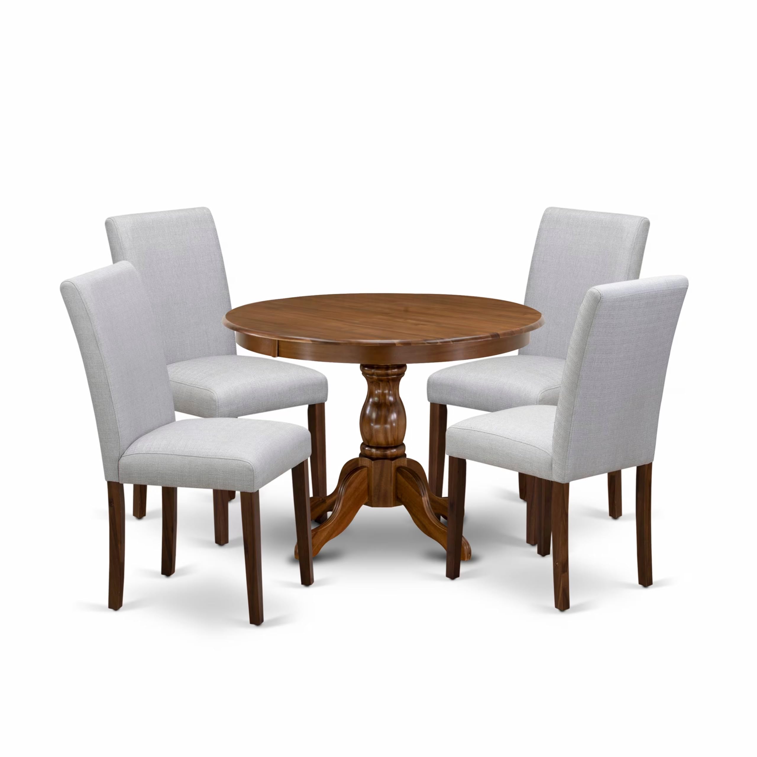 East West Furniture HBAB5-AWA-05 5 Piece Dining Room Furniture Set Includes a Round Dining Table with Pedestal and 4 Grey Linen 