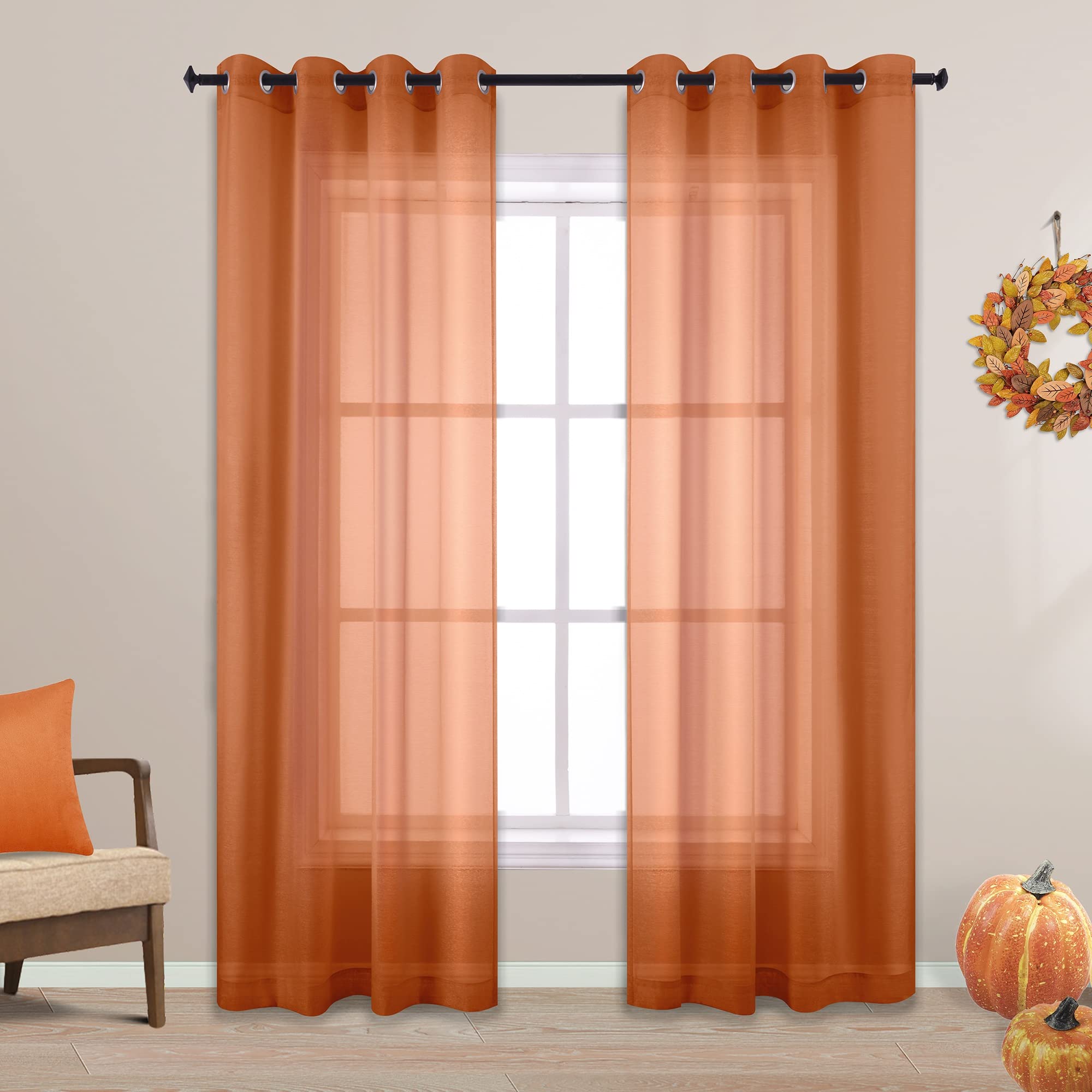 Burnt Orange Curtains 84 Inch Length for Living Room Bohemian Autumn Boho Fall Decor Set of 2 Panels Grommet Faux Linen Semi She
