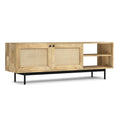 SIMPLIHOME Reeves Solid Mango Wood 60 inch Wide TV Media Stand in Natural for TVs up to 65 inches for The Living Room and Entert