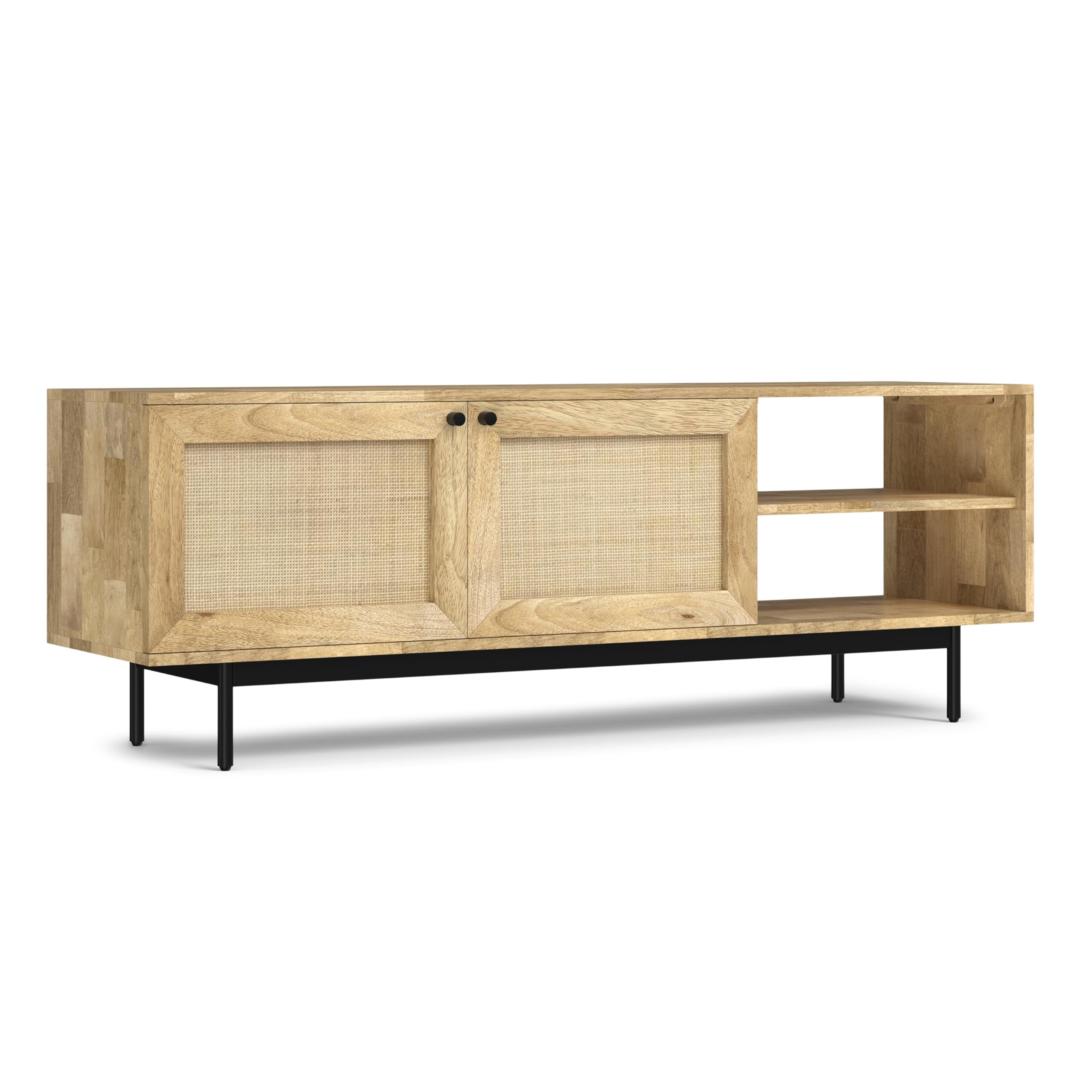 SIMPLIHOME Reeves Solid Mango Wood 60 inch Wide TV Media Stand in Natural for TVs up to 65 inches for The Living Room and Entert