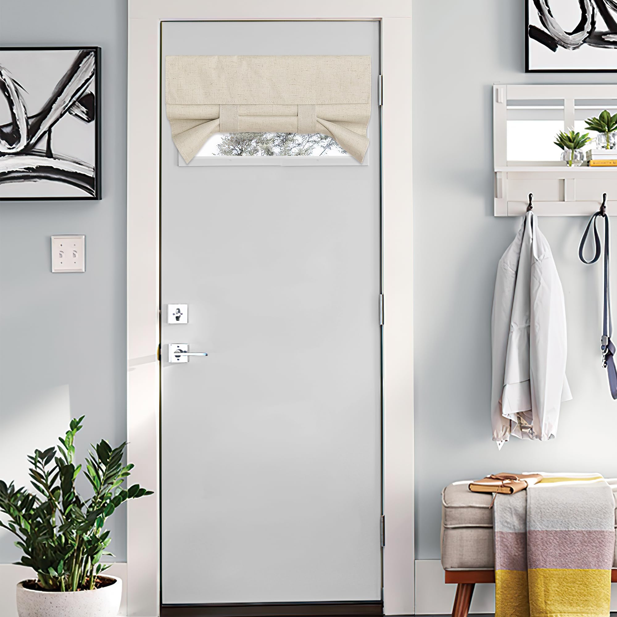 NICETOWN 100% Blackout Linen Small Door Curtains for Classroom, Thermal Insulated French Door Curtains for Privacy, Door Panels,