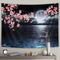 Ocean Tapestry Moon Tapestry Wall Hanging Pink Cherry Blossom Japanese Anime Scenery Tapestry for Bedroom Living Room Decor Arti