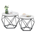 VASAGLE Small Coffee Table Set of 2, Round Coffee Table with Steel Frame, Side End Table for Living Room, Bedroom, Office, Marbl