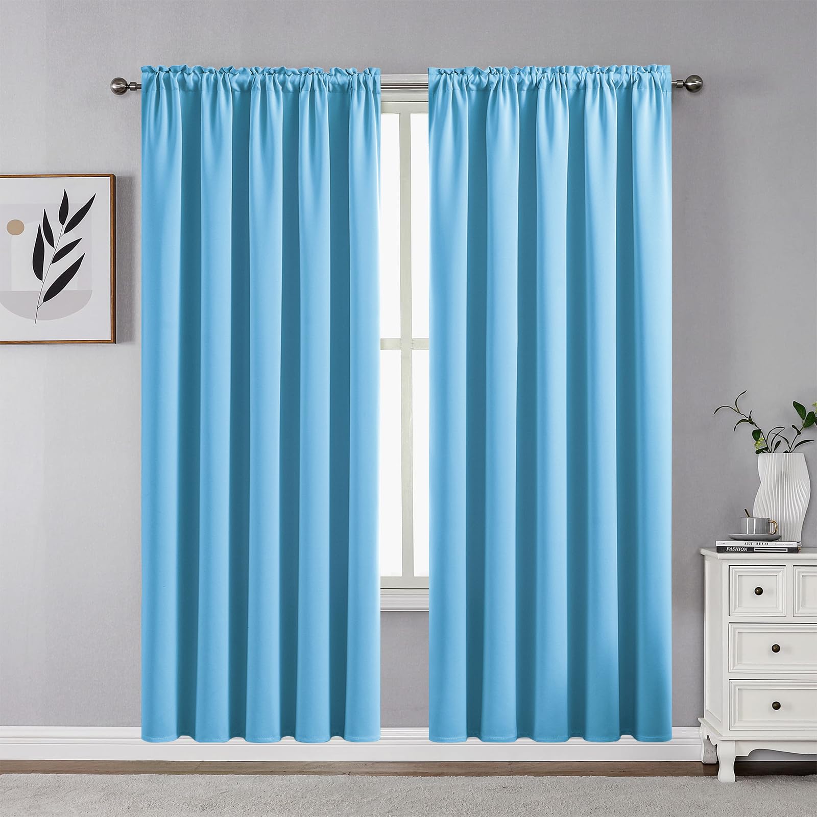 CUCRAF Light Blue Blackout Curtains 72 inch Length 2 Panels Set, Rod Pocket Room Darkening Drapes for Bedroom Living Room, Insul