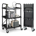 Goplus Folding Utility Cart, 3-Tier Rolling Tool Cart w/Lockable Wheels, 300LBS Capacity, Divided Storage Compartments, Collapsi