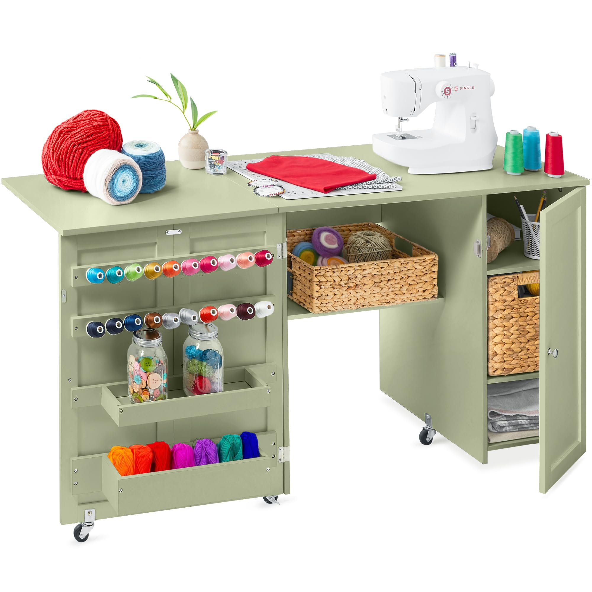 Best Choice Products Large Folding Sewing Table, Multipurpose Portable Craft Station & Side Desk w/Compact Design, Caster Wheels