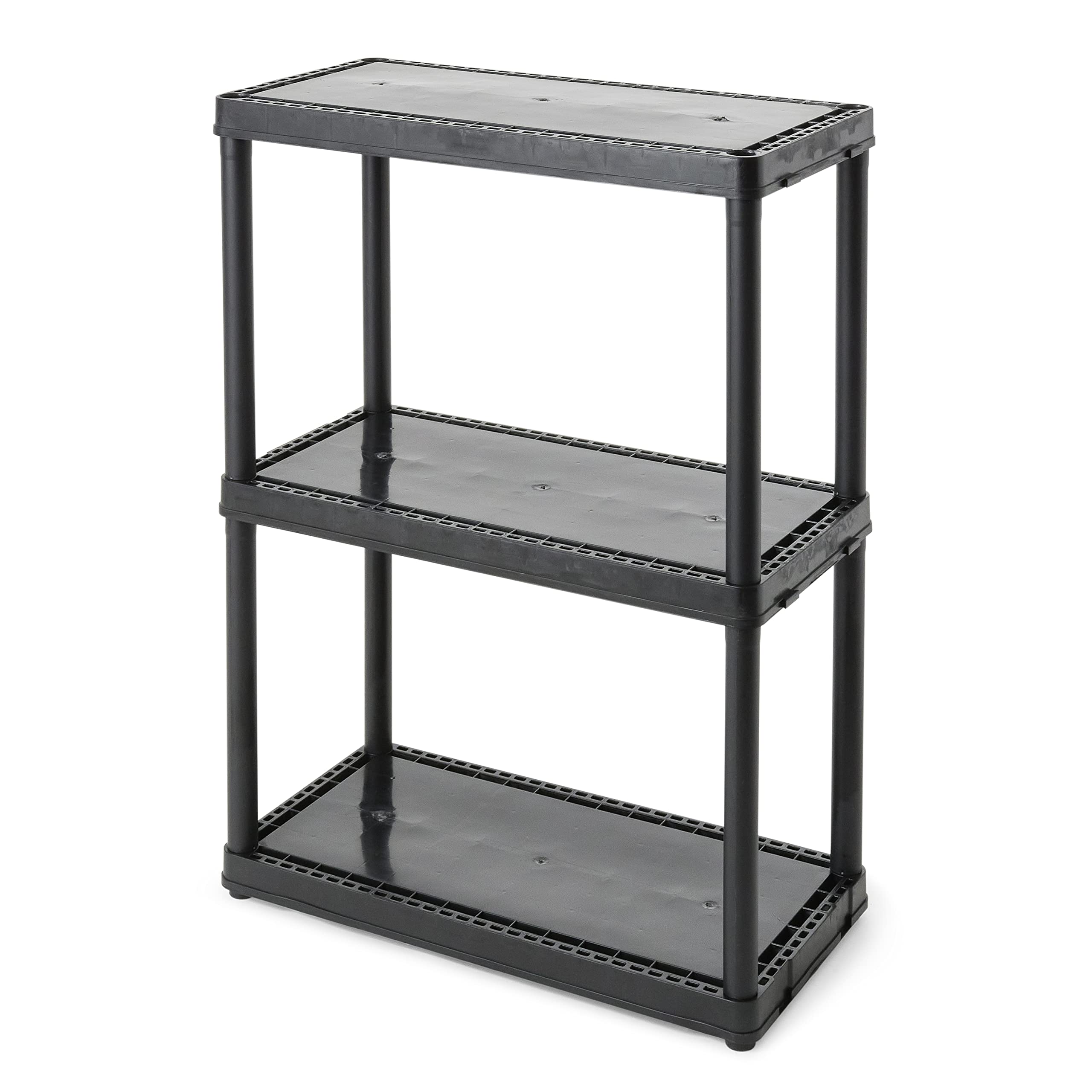 Gracious Living 3 Shelf Fixed Height Solid Light Duty Storage Unit with Floor Mount and Gloss Black Finish for Home, Garage, and