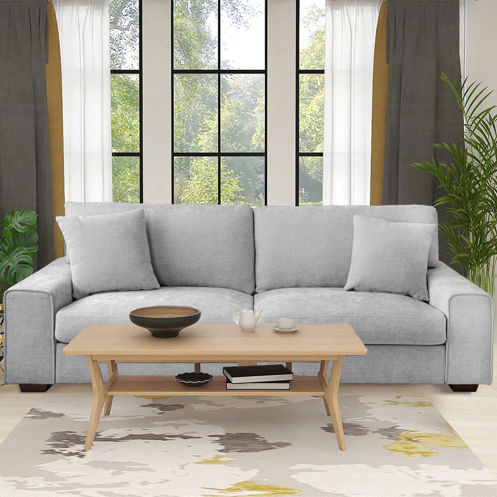 DOPEDIO Modern Living Room Chenille Recliner Sofa Small Sofa,loveseat Sofa,Removable Sofa Cover Space Spring Cushions and Solid 