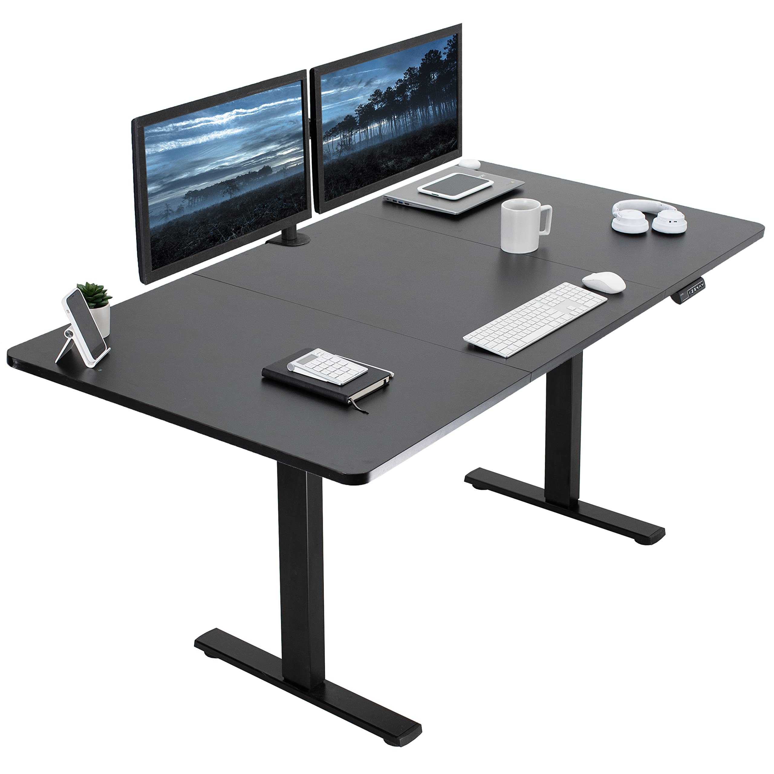 VIVO Electric Height Adjustable 71 x 36 inch Memory Stand Up Desk, Extra Deep Black Table Top, Black Frame, Standing Workstation