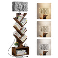 Evermagin Tree Bookshelf with Light, 6 Tier Small Bookcase, Narrow Floor Standing Book Tower Organizer with Storage Cabinet for 