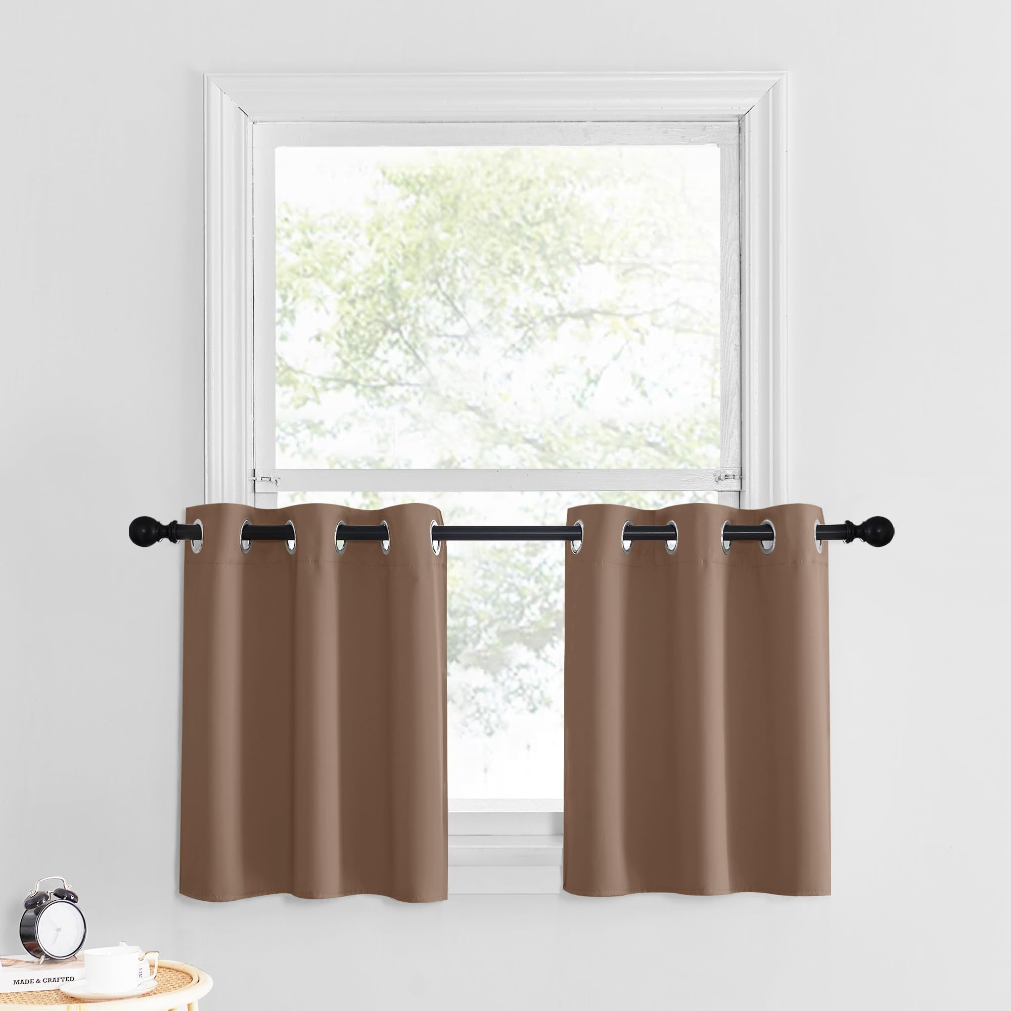 NICETOWN Small Kitchen Valances for Windows - Grommet Short Thermal Insulated Room Darkening Window Valances Curtains for Living