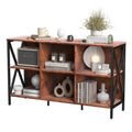 Horizontal Bookshelf Bookcase,Cube Storage Organizer Shelf,Industrial Wide Bookcase with Storage,Low Short Wide Cubby Shelves,Ru