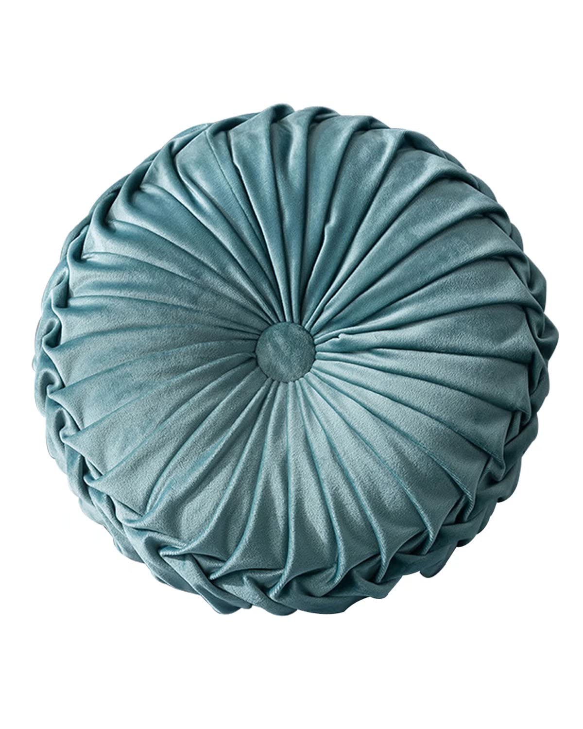 Round Velvet Pillow for Couch Small Handmade Decorative Throw Pillow for Bed Bedroom 13.7    Lake Blue