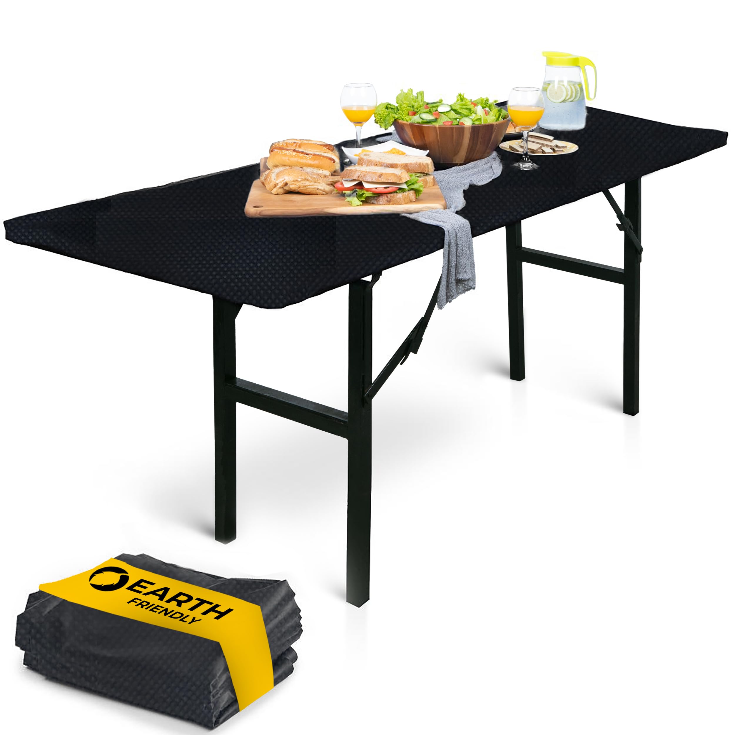 LINPRO 5Pk Plastic Picnic Table Cloths Disposable for Parties 8ft Picnic Table Covers with Elastic Fitted Camping Tablecloth Ela