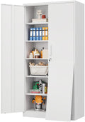 White Metal Storage Cabinet with 2 Doors and 5 Adjustable Shelves,Wide & Deep Locking Metal Cabinet,Large Garage Storage Cabinet