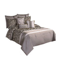 Benjara 10 Piece King Polyester Comforter Set with Leaf Print, Gray