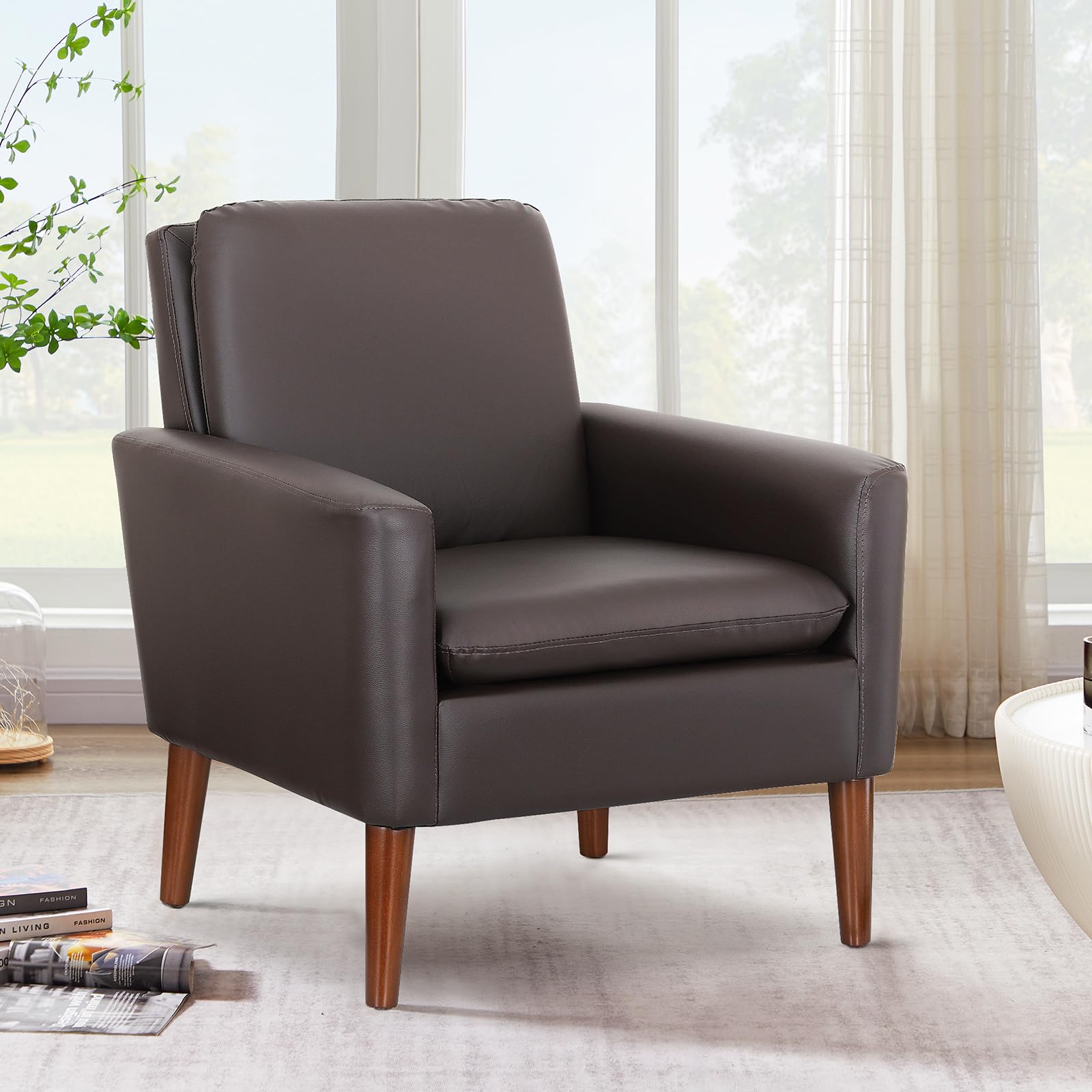 Lohoms Faux Leather Accent Chair, Upholstered Living Room Armchair, Comfortable Reading Leisure Chairs for Bedroom, Guest Room, 