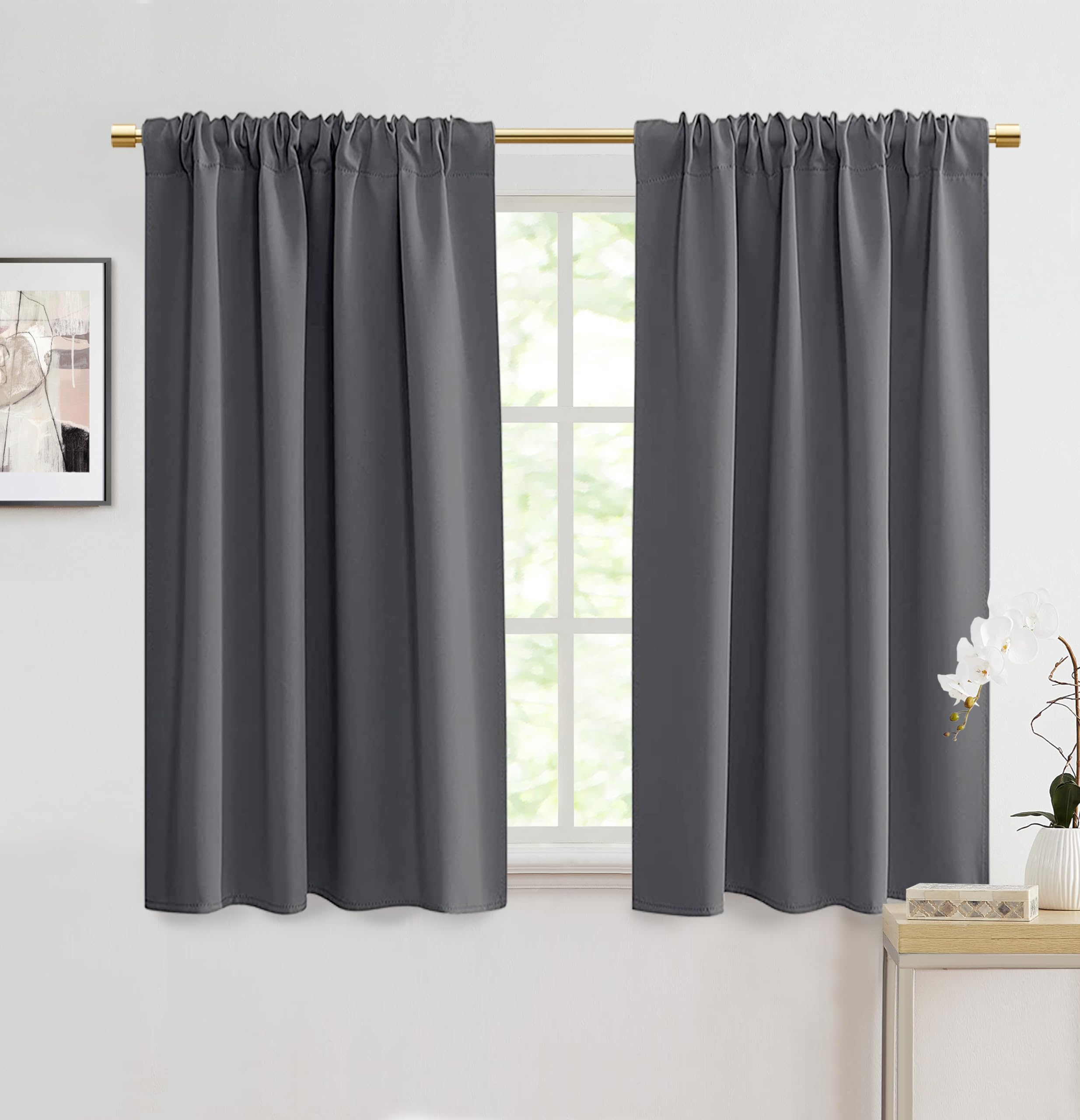 PANELSBURG Short Blackout Curtains for Bedroom Windows,2 Panel Sets 48 Length Thermal Insulated Waterproof Curtains for Bathroom