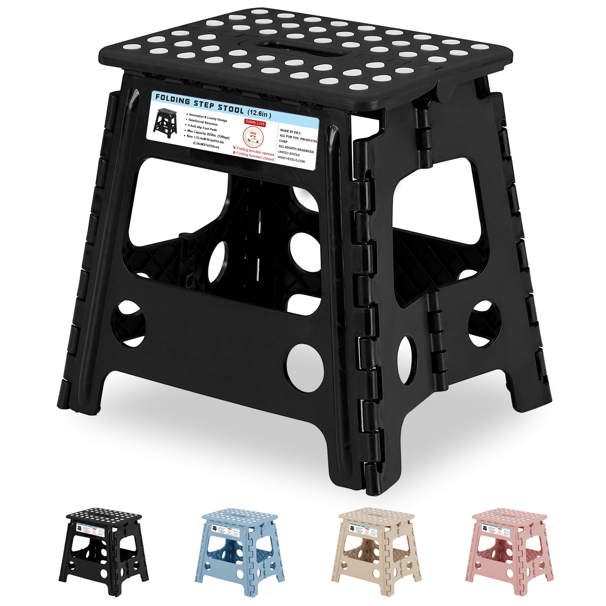 VECELO Folding Step Stool 13 Inch, Non-Slip Surface Portabl Foldable 1 Step Stool with Carry Handle, Heavy Duty to Support Kids/