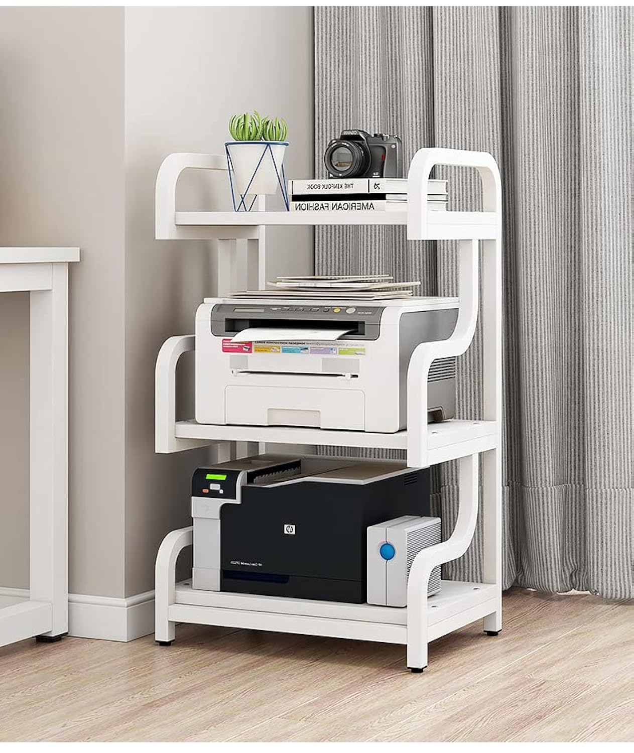 Natwind 3-Tier Printer Stand with Wheels Movable Storage Cart Floor-Standing Multi-Purpose Shelf Rack for Media Player Scanner F