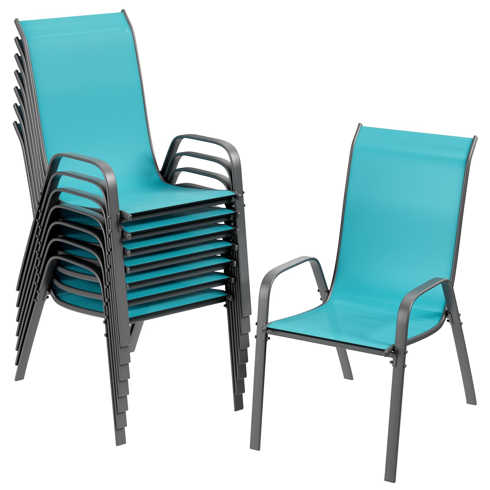 TLSUNNY Patio Chairs, Stackable Textilene Outdoor Dining Furniture for All Weather, with 17.7 Wide Seat & Metal Frame