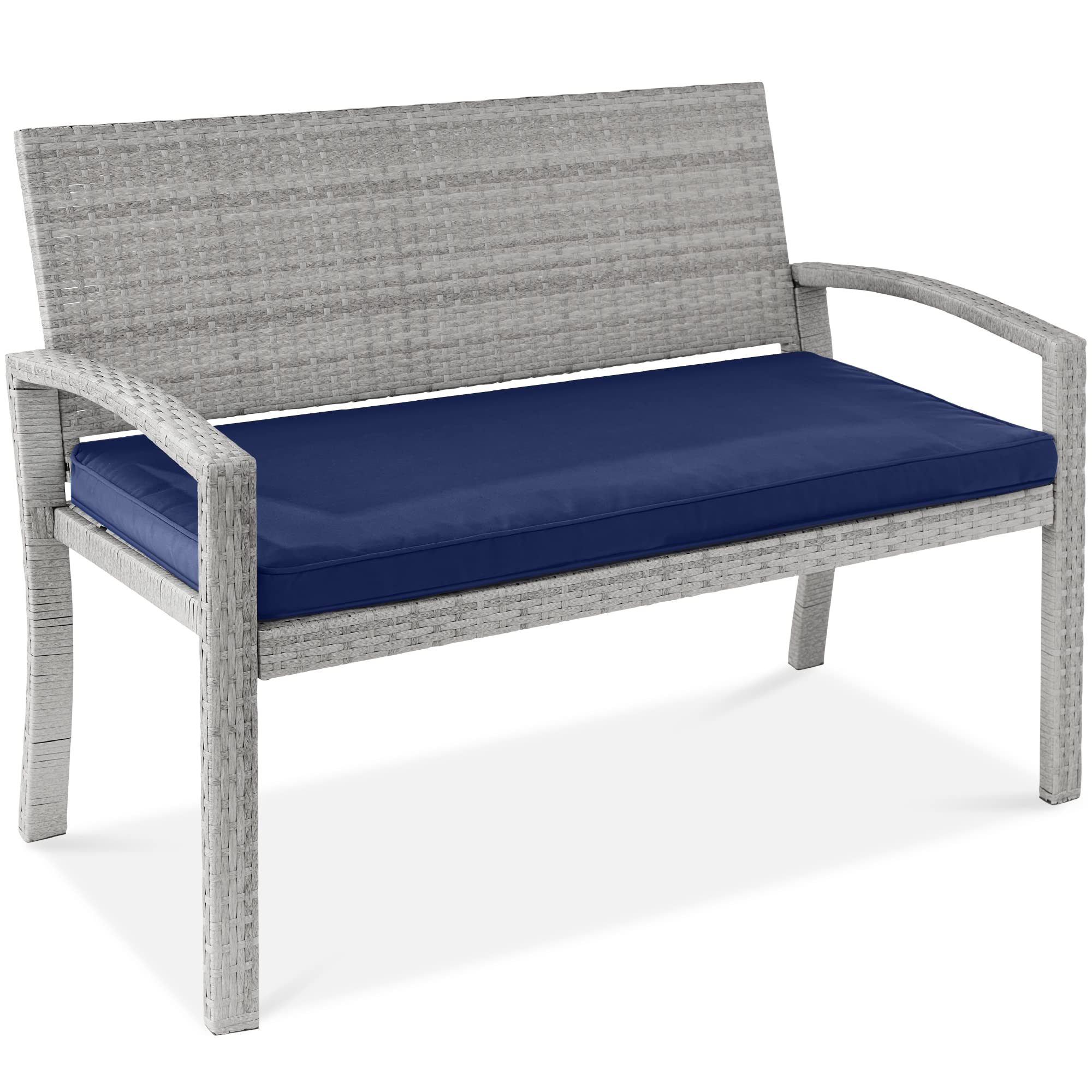 Best Choice Products Outdoor Bench 2-Person Wicker Garden Patio Benches Seating Furniture for Backyard, Porch w/Seat Cushion, 70