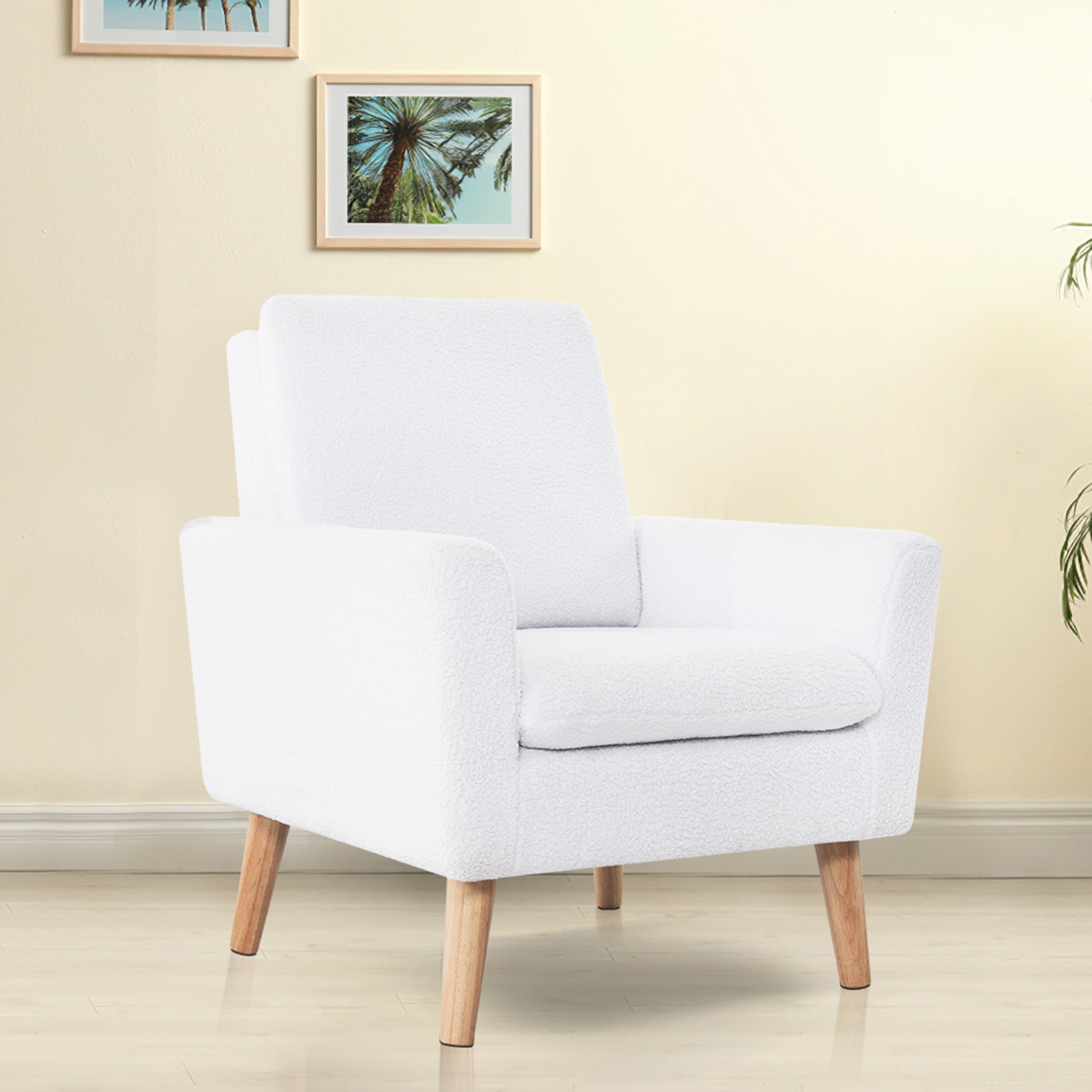 Naomi Home Frida Mid-Century Modern Chair, Durable Wood Frame Accent Chairs for Living Room, Reading Chair with armrest, Soft Te
