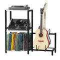 End Table with Guitar Stand,Record Player Stand,Vinyl Records Storage,2-Tier Guitar Stand for Acoustic, Electric Guitar,Bass,Tur