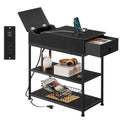 WLIVE Narrow Side Table with 2 USB Ports and 2 Outlets, Flip Top End Table with Drawer and Storage Shelves, End Stand with Charg
