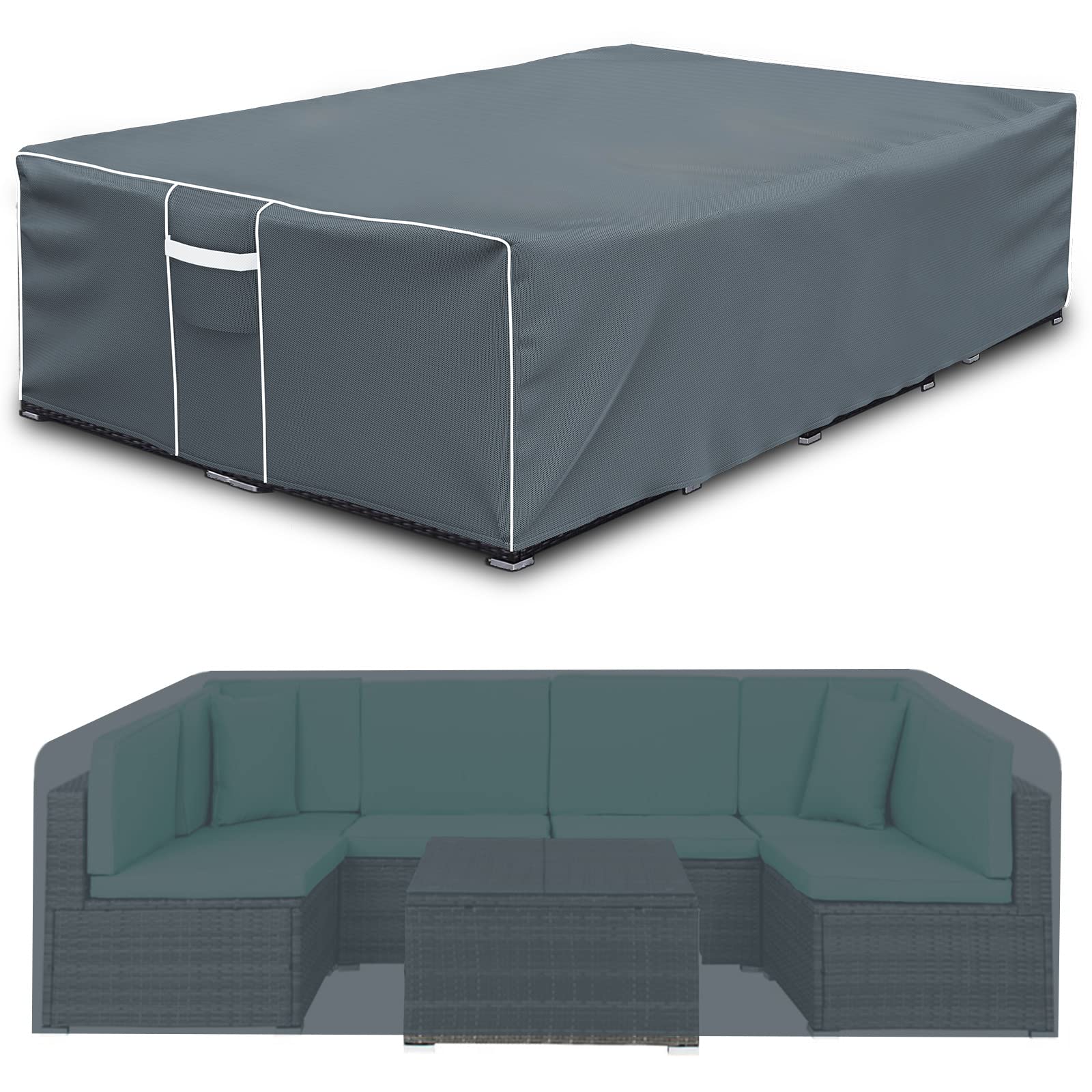 Gasadar Rectangular Patio Heavy Duty Table Cover 600D, Outdoor Patio Sectional Furniture Cover Waterproof for Outdoor Dining Tab