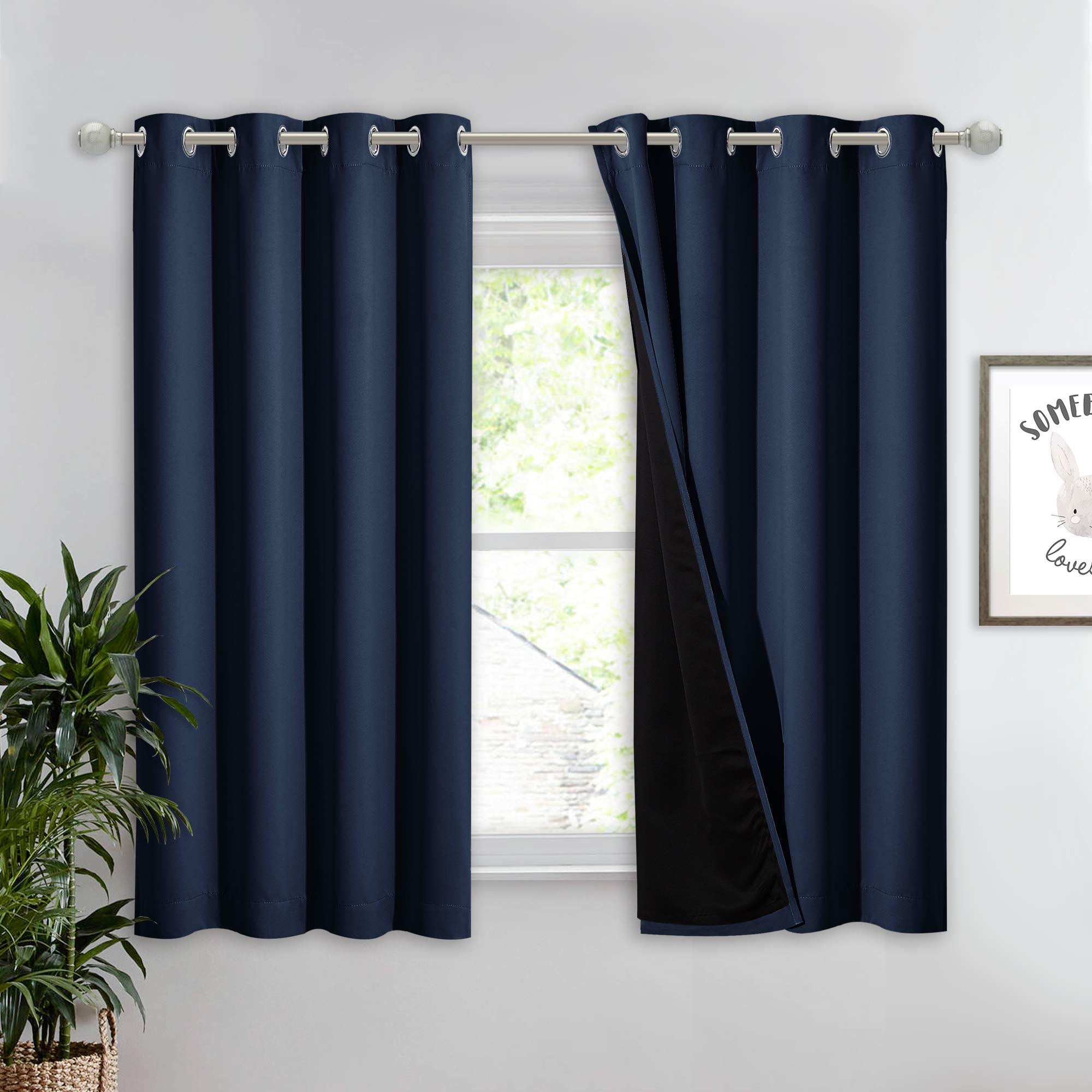 NICETOWN 100% Blackout Curtain with Black Liner, Thermal Insulated 2-Layer Lined Drape, Energy Efficiency Small Window Drapery f
