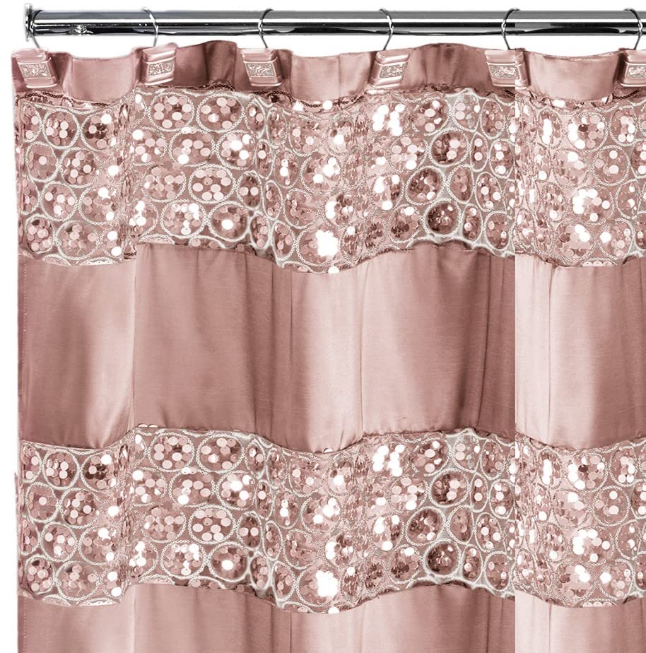 Zahari Home Sinatra Bathroom Shower Curtain Glamorous Bling Fabric Shower Curtain, 72x70, Blush