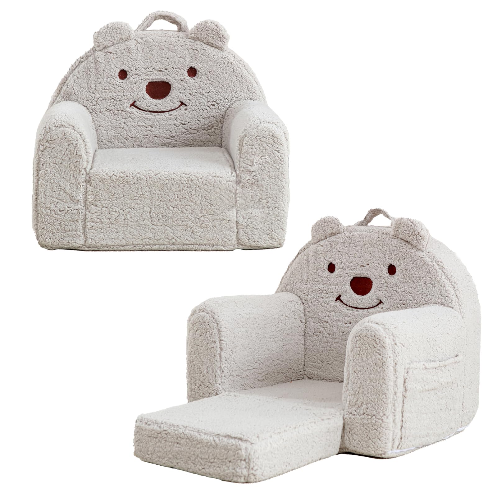 Kisdsa Toddler Chair,Sherpa Bear Kids Chair,Toddler Couch Fold Out,Children Reading Chair,Flip Out Kids Couch,Toddler Sofa Conve