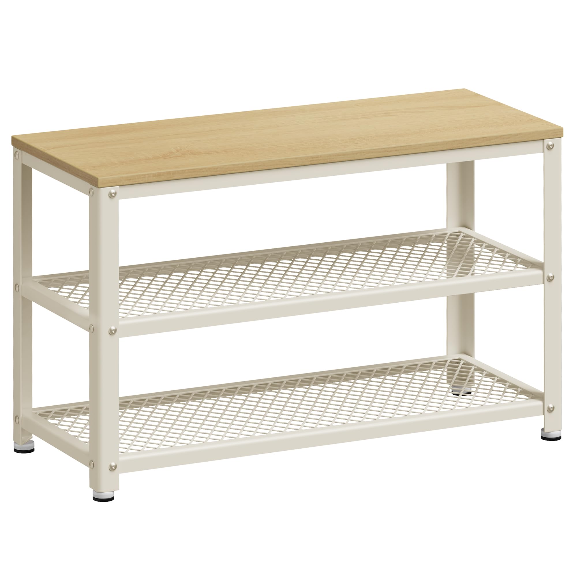 VASAGLE, 3-Tier Shoe Rack, Shelf Storage Bench with Metal Mesh Shelves and Seat, Free Standing Shoe Organizer for Entryway, 11.8