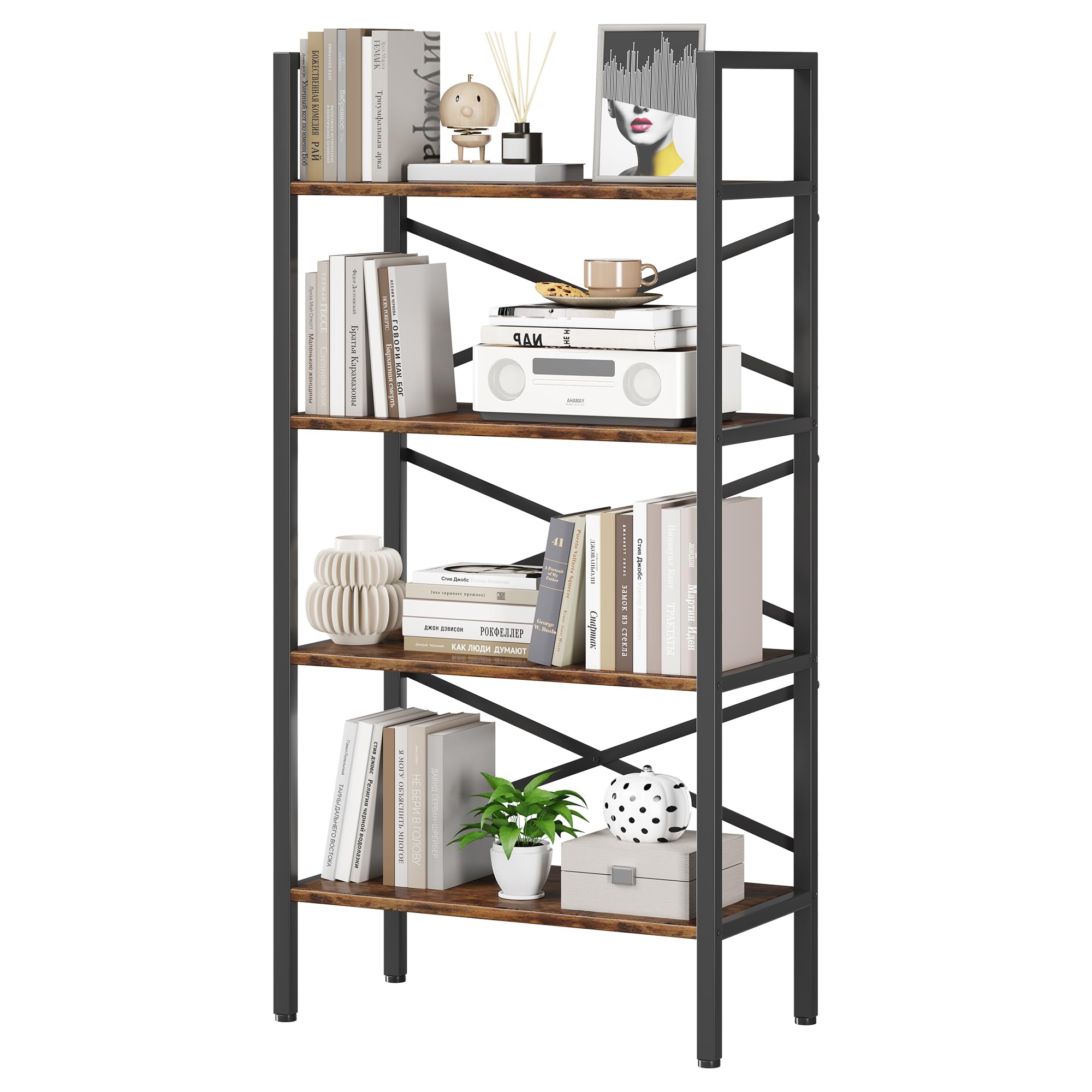 Homeiju 4 Tier Bookshelf 23.6 Width, Kids Bookshelf with Storage, Small Bookcase with Open Shelves, Storage Organization for Bed