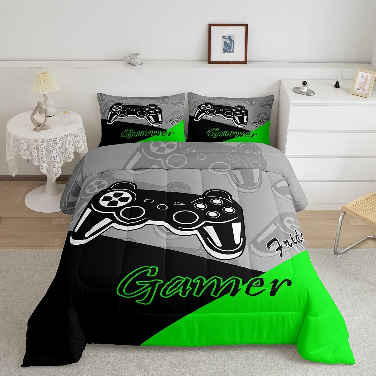 Feelyou Gamer Comforter Set Gaming Bedding Set for Teens Boys Video Game Decor Comforter Game Controller Quilted Duvet Set 1 Com