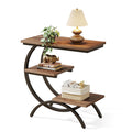 LITTLE TREE End Table, Narrow End Table with 3 Storage Shelves, Industrial C-Shaped Small Sofa Side Table for Living Room, Wood 
