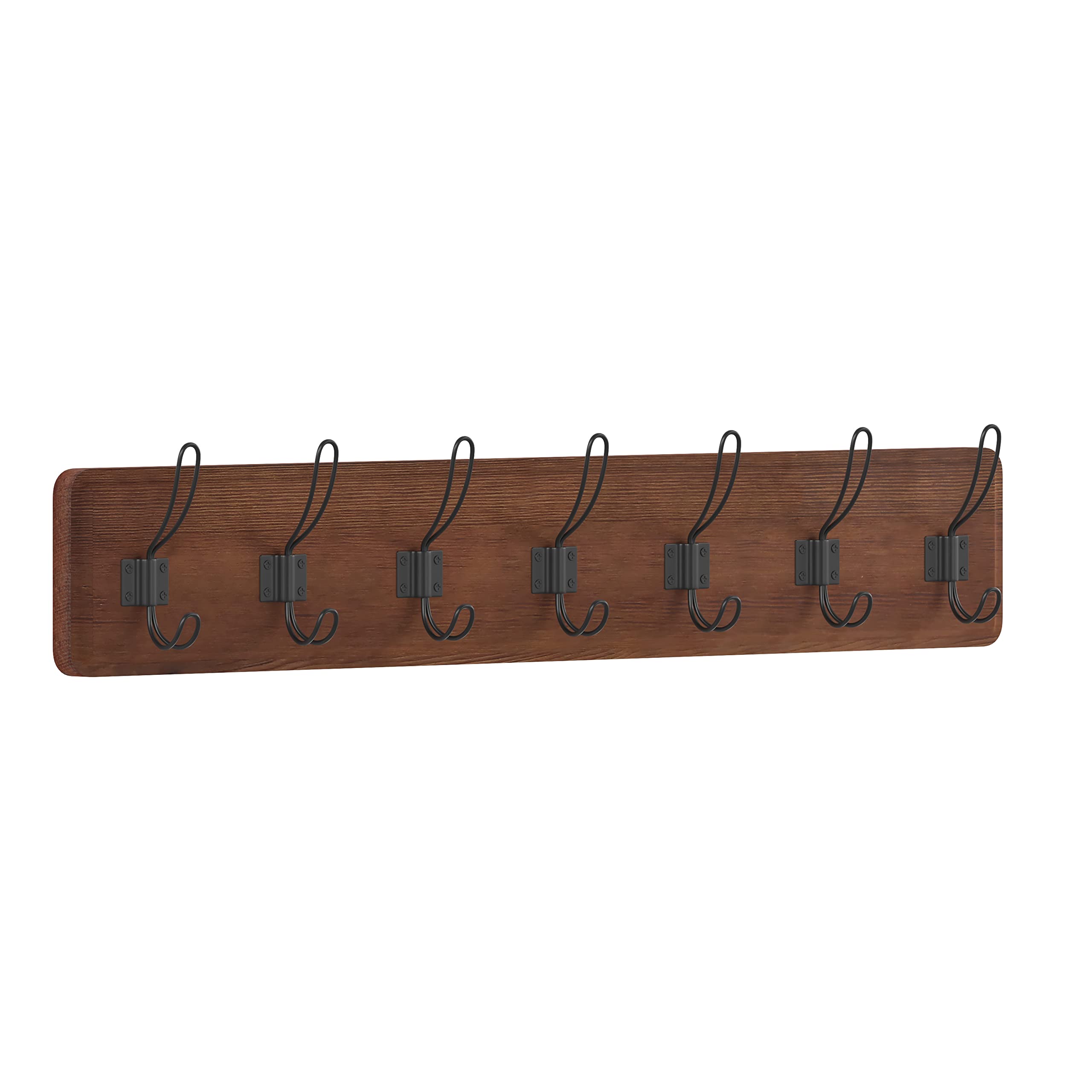HBCY Creations Rustic Brown Solid Wood Wall Mounted Coat Rack with Shelf, 7 Hooks, 34 Long - Kitchen, Mudroom, Entryway, Bathroo