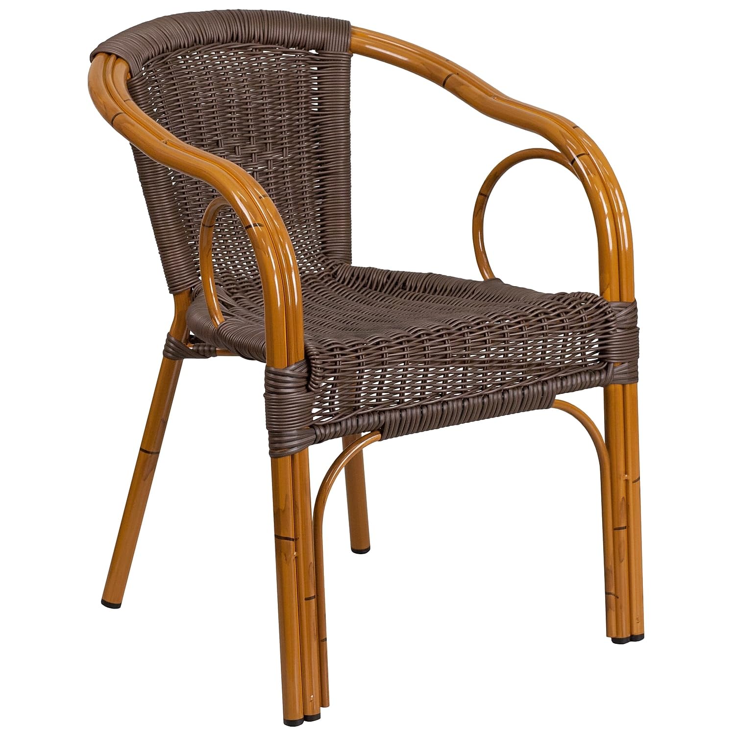 Flash Furniture Cadiz Series Red Bamboo-Aluminum Indoor-Outdoor Restaurant-Patio Chair with Dark Brown Rattan