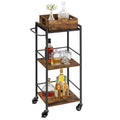 VASAGLE Kitchen Serving Cart with Removable Tray, 3-Tier Kitchen Utility Cart on Wheels with Storage, with Brakes, Leveling Feet