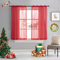 TOAVA DECO Christmas Red Sheer Voile Curtains Translucent Solid Color Window Treatment 63 Inches Long Panels Rod Pocket Red shee