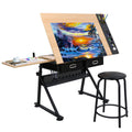 ZENY Drafting Table Art Desk Drawing Table Height Adjustable Artist Table Tilted Tabletop w/Drafting Stool and Storage Drawer fo