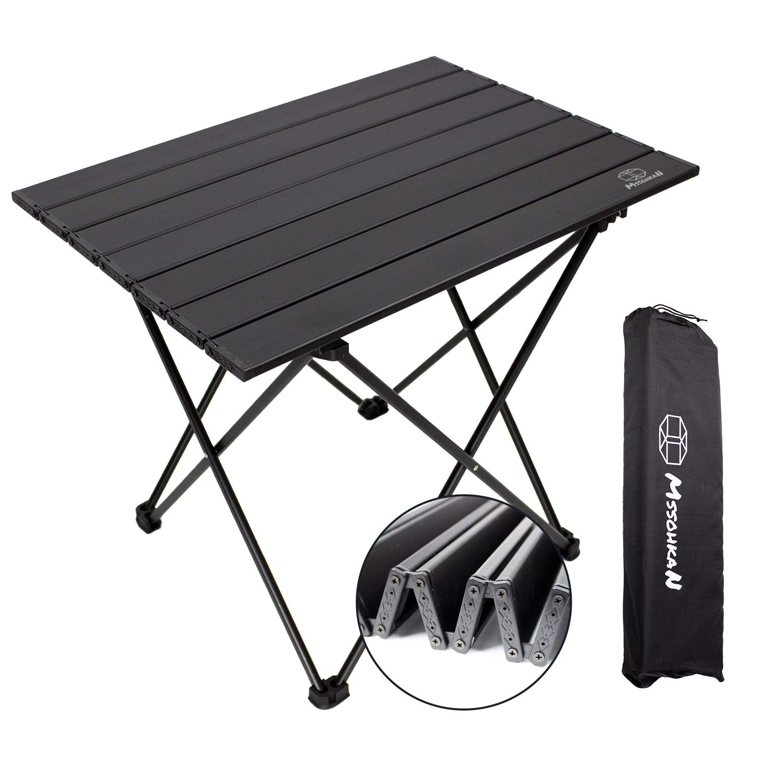 MSSOHKAN Camping Table Folding Portable Camp Side Table Aluminum Lightweight Carry Bag Beach Outdoor Hiking Picnics BBQ Cooking 