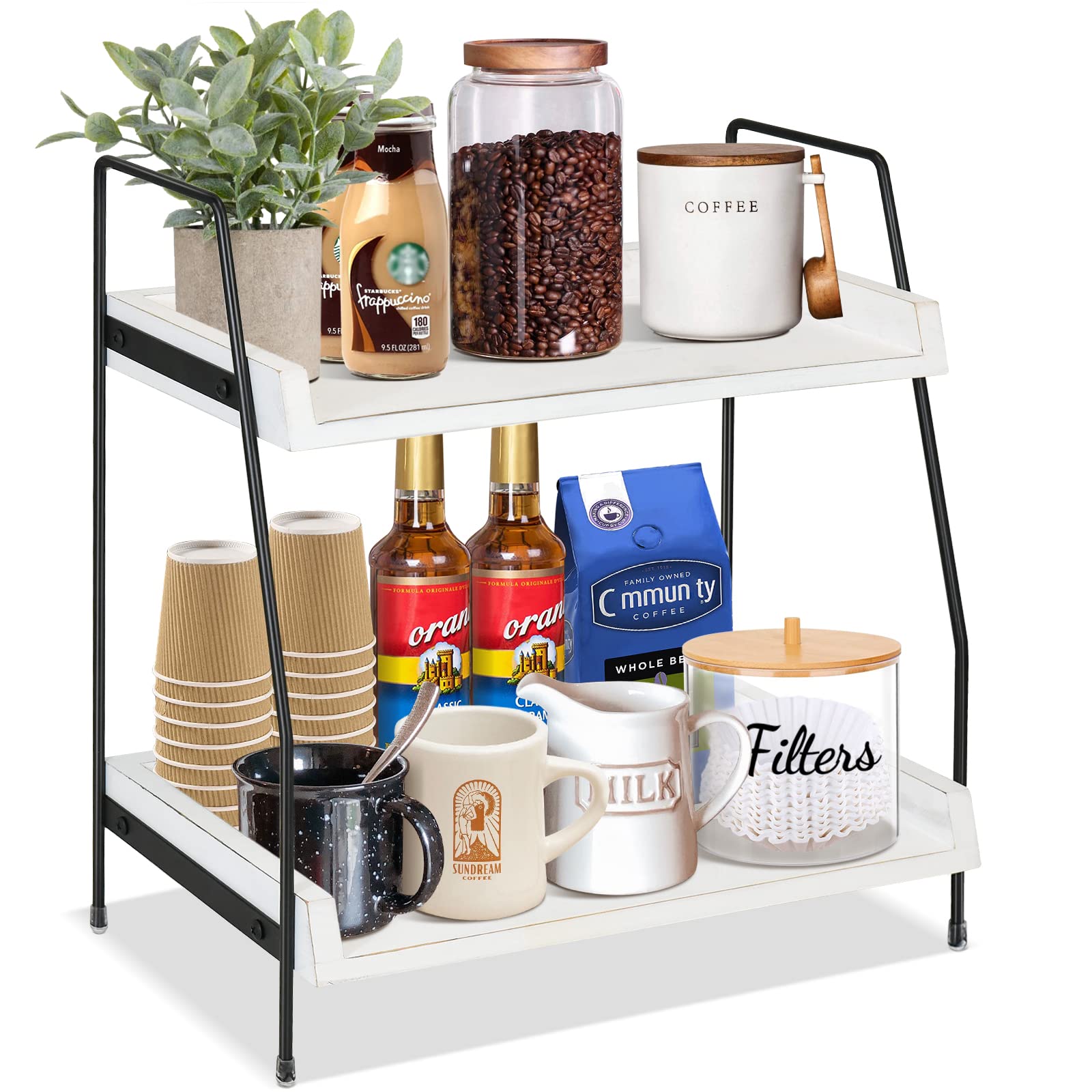 Megsooul Coffee Bar Accessories and Organizer Countertop, Coffee Station Organizer Kitchen Counter Shelf Organizer,Coffee Condim