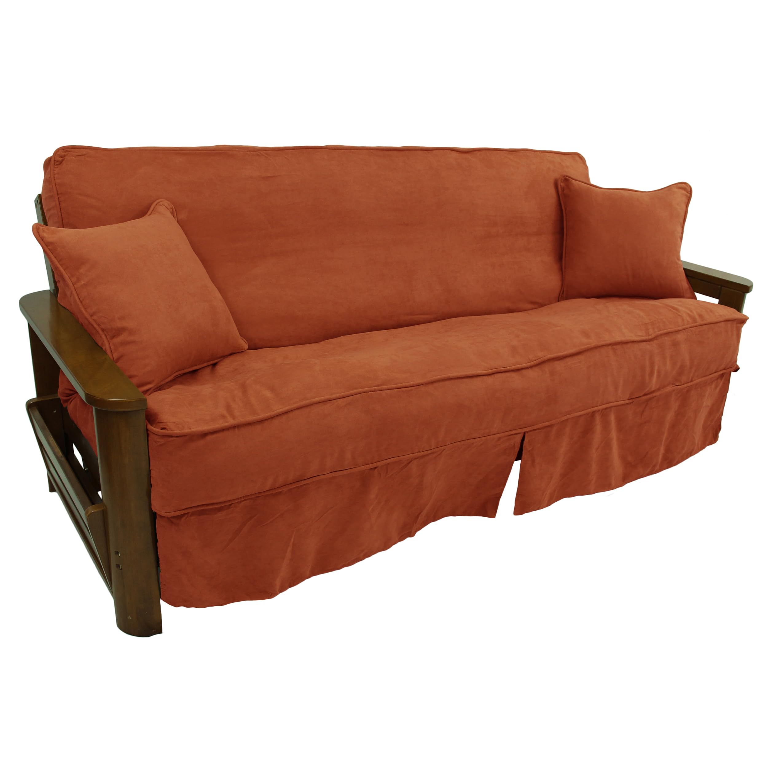 Blazing Needles Solid Microsuede Double Corded 8 to 9 Futon Slipcover Set with 2 Throw Pillows (Set of 3), Full, Spice