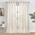 Melodieux Natural Beige Semi Sheer Curtains 84 Inches Long for Living Room Bedroom Flax Linen Grommet Voile Drapes, 52 by 84 Inc