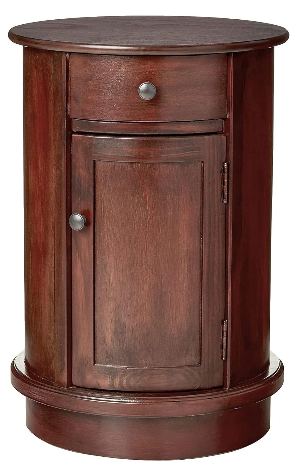 Decor Therapy Keaton Traditional Round Side Storage End Table, 26 x 17.75, Vintage Cherry