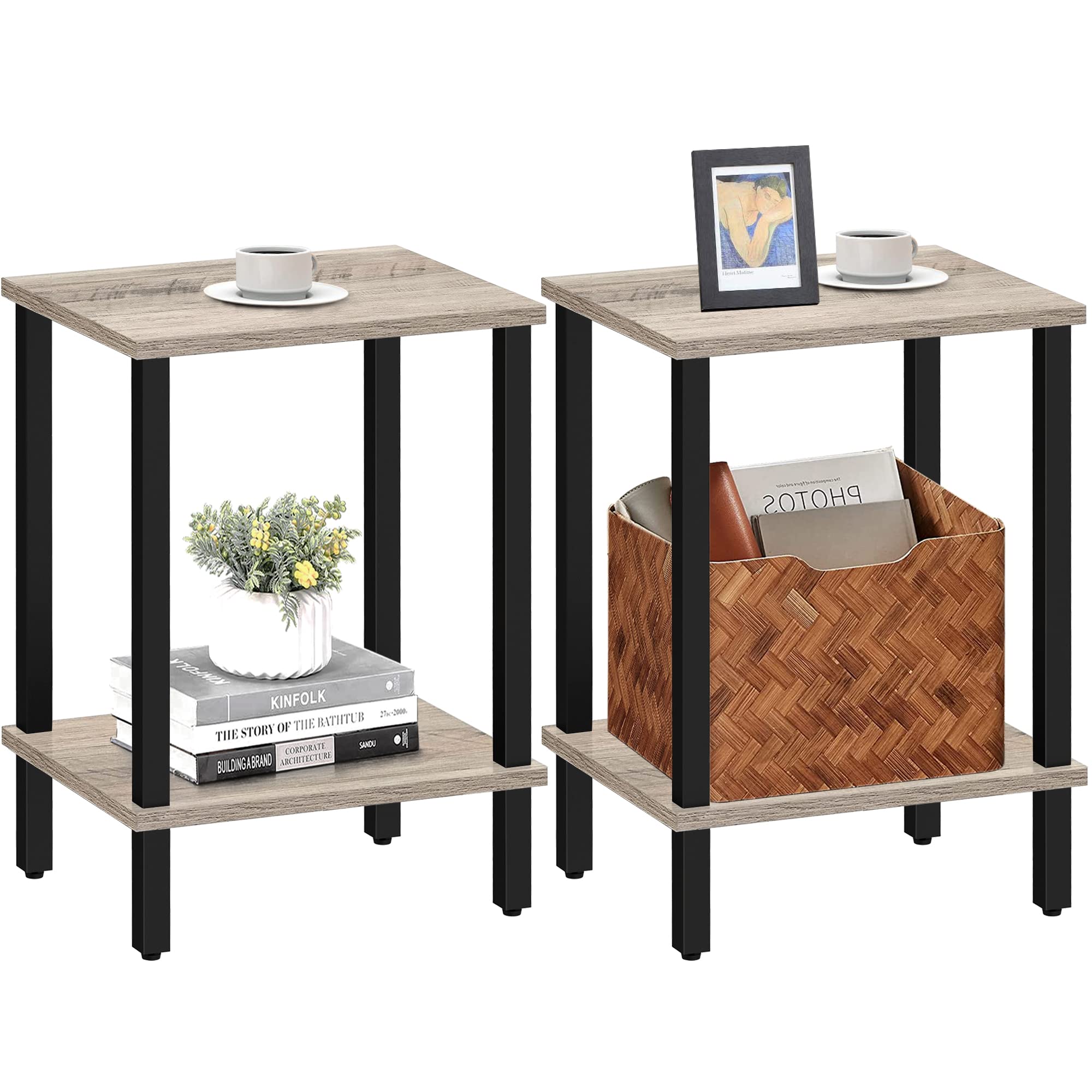 TUTOTAK End Table, Set of 2, Side Table, Nightstand, 2-Tier Storage Shelf, Sofa Table for Small Space, Living Room, Bed Room TB0