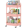 Sywhitta 3-Tier Plastic Rolling Utility Cart with Handle, Multi-Functional Storage Trolley for Office, Living Room, Kitchen, Mov